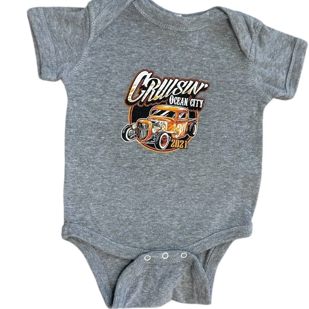Rabbit Skins Baby Boy Hot Rod Ocean City Graphic Bodysuit T-Shirt 2021 Like New